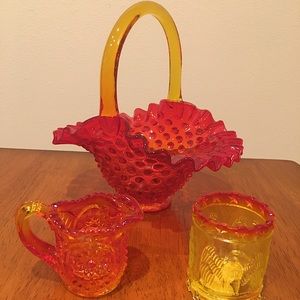 Glass Basket With Small Pitcher & Toothpick Holder